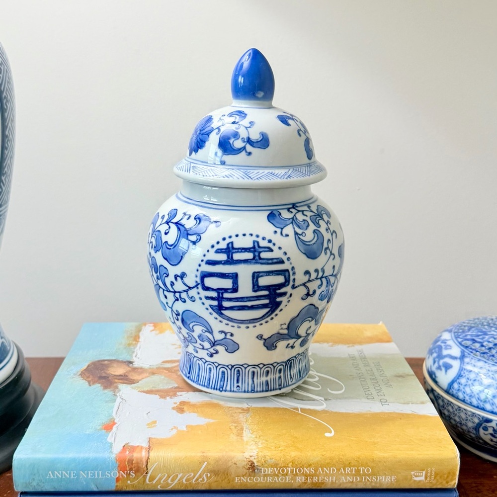 Blue and White Double Happiness Ceramic Ginger Jar